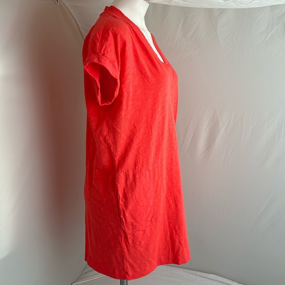 Bobi coral wide band v-neck slubbed casual short sleeve t-shirt dress - Picture 2 of 12
